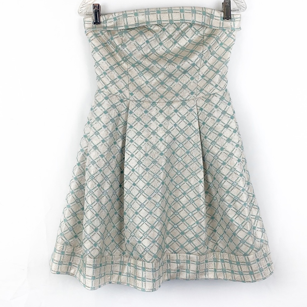 Anthropologie Elorie Strapless Metallic Fit & Flare Dress